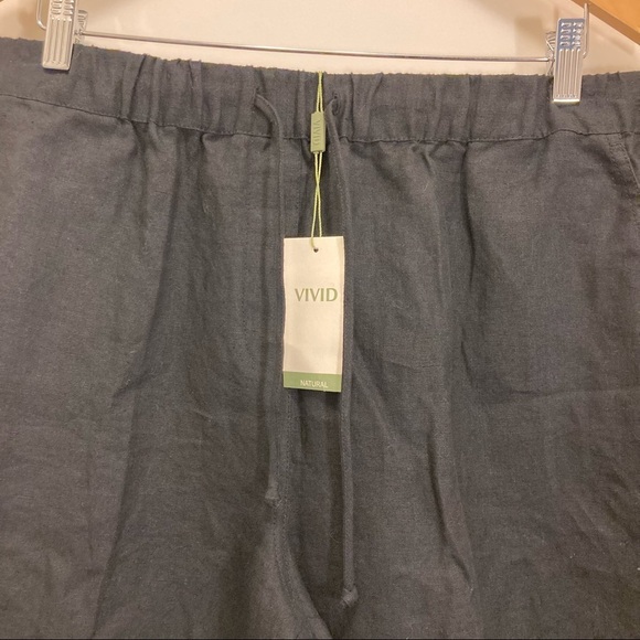 VIVID Sz 1X 100% Linen Pull-On Elastic Waist Drawstring Casual Fresh NEW Pants - Picture 2 of 8